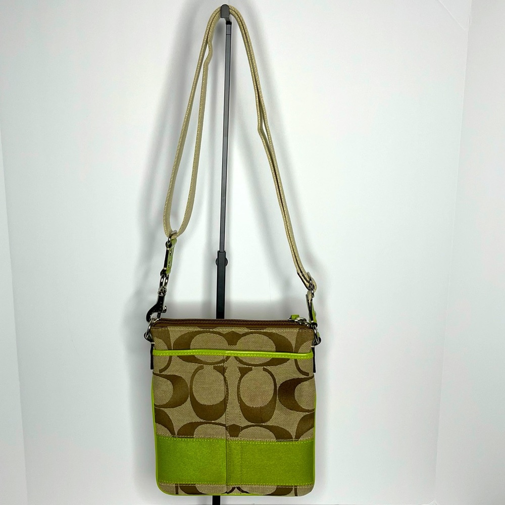 COACH Signature Khaki and Apple Green Swimgpack